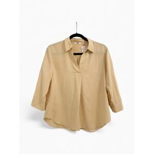 Uniqlo Rayon Skipper 1/4 Collar 3/4 Sleeve pullon Blouse yellow Sz S NEW